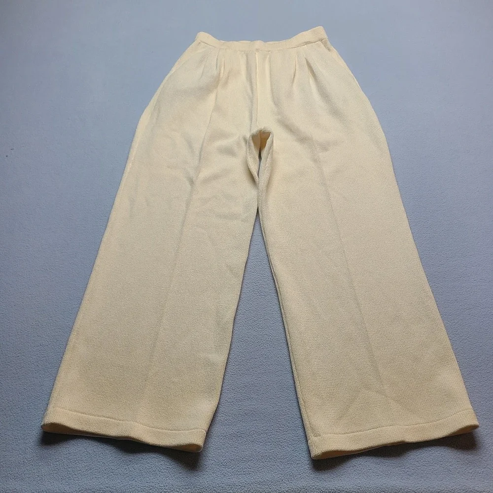 St. John Collection Knit Pants Womens 6 Cream Excellent Pleated Santana Wide Leg